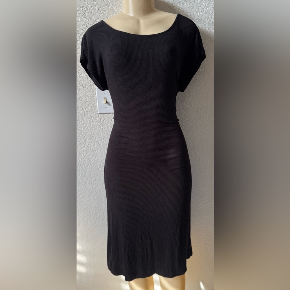 LOFT Black Midi Dress classy night out elegant- bodycon sexy chic self tie